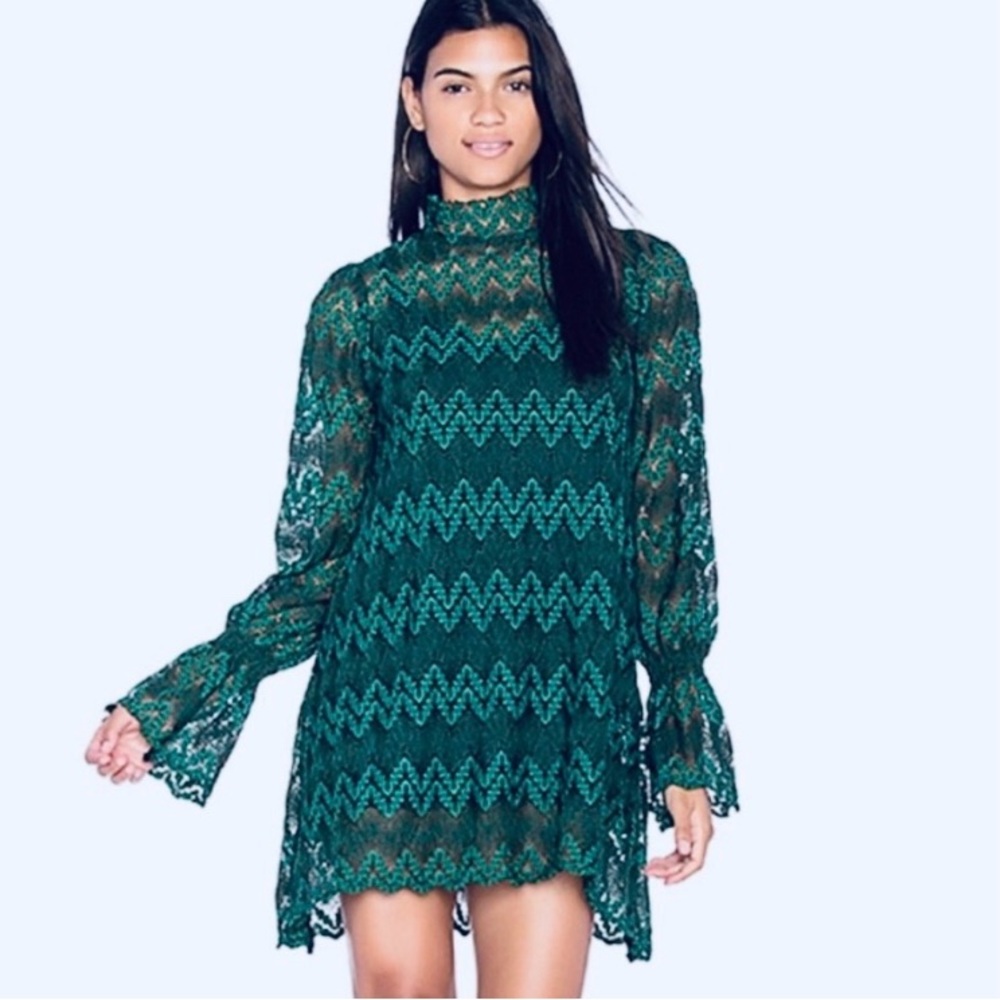 NWT! FREE PEOPLE • Simone Mock Neck Lace Dress • XS • Retail $128
